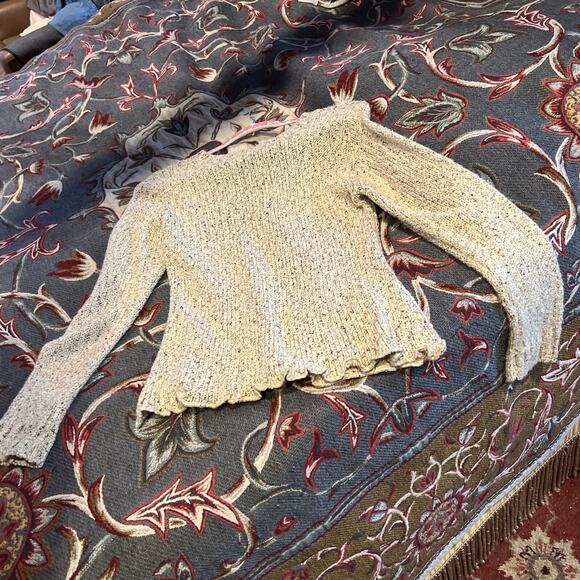 AVALIN Sweater Womens M White Crocheted BOHO Layer Easy Fit Crew Collar - Picture 7 of 10